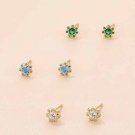 Women Mini Blue Green White CZ Flower 925 Sterling Silver Stud Earrings