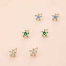Sweet Blue Green White CZ Flower 925 Sterling Silver Stud Earrings