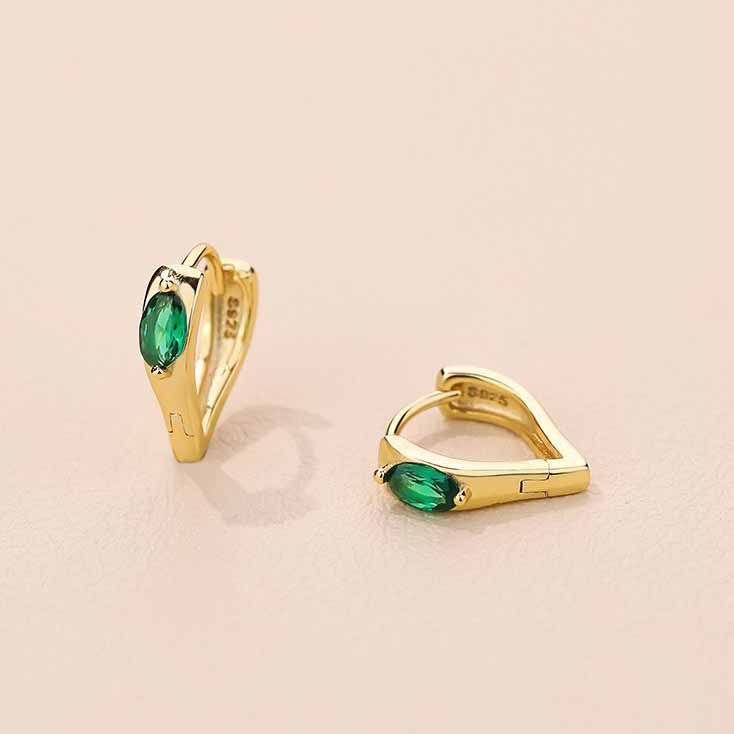 Office Green Oval CZ 925 Sterling Silver Heart Hoop Earrings