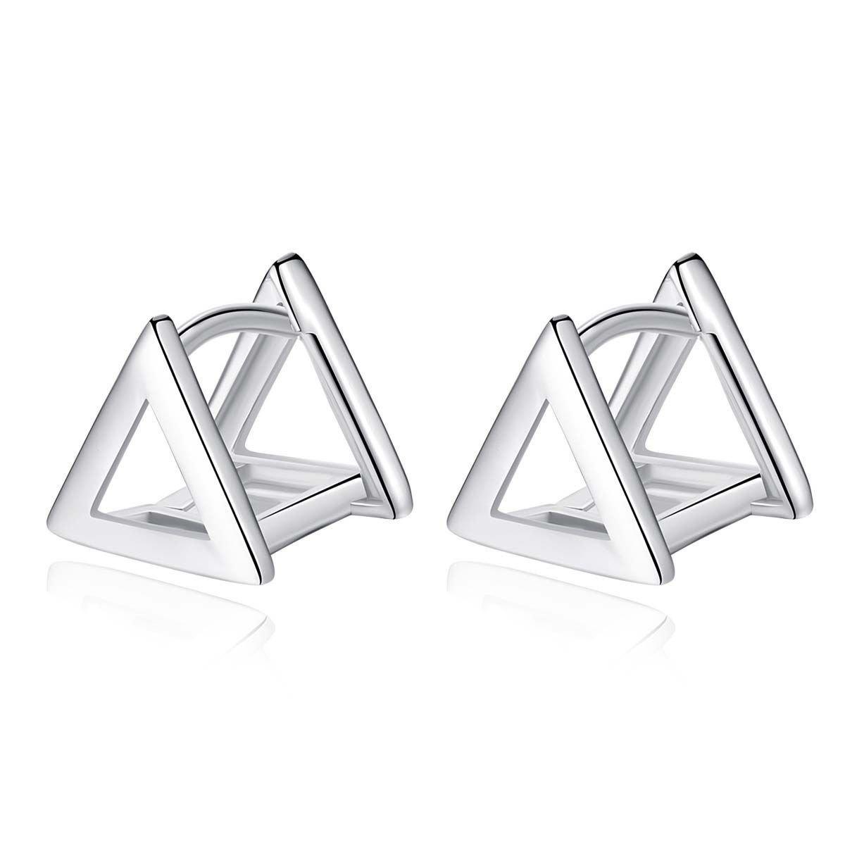 Three Dimensional Triangle 925 Sterling Silver Earrings