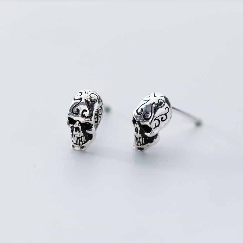 Vintage Skull 925 Sterling Silver Stud Earrings