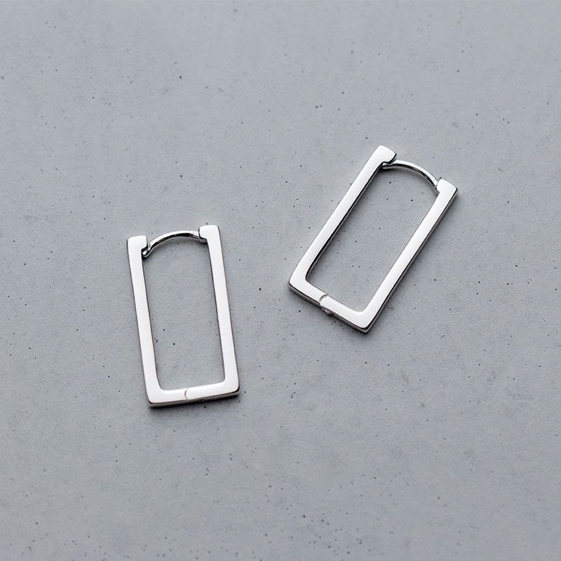 Rectangle 925 Sterling Silver Hoop Earrings