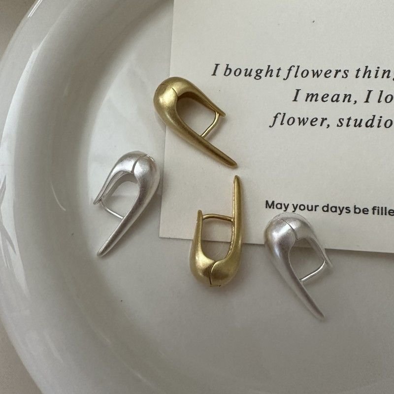 Modern Matte U Shape 925 Sterling Silver Hoop Earrings