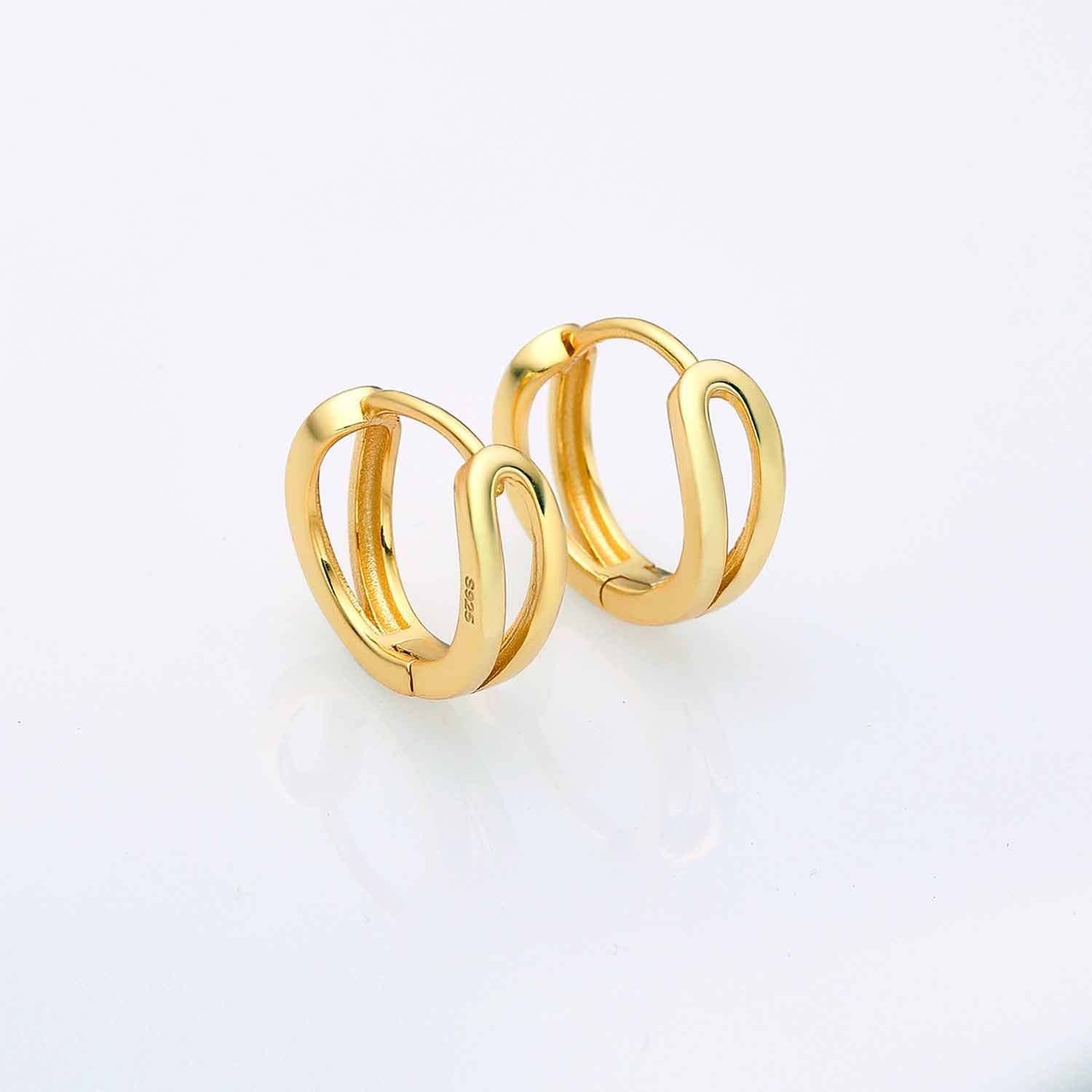 Simple Double Layers Hollow Cross 925 Sterling Silver Hoop Earrings