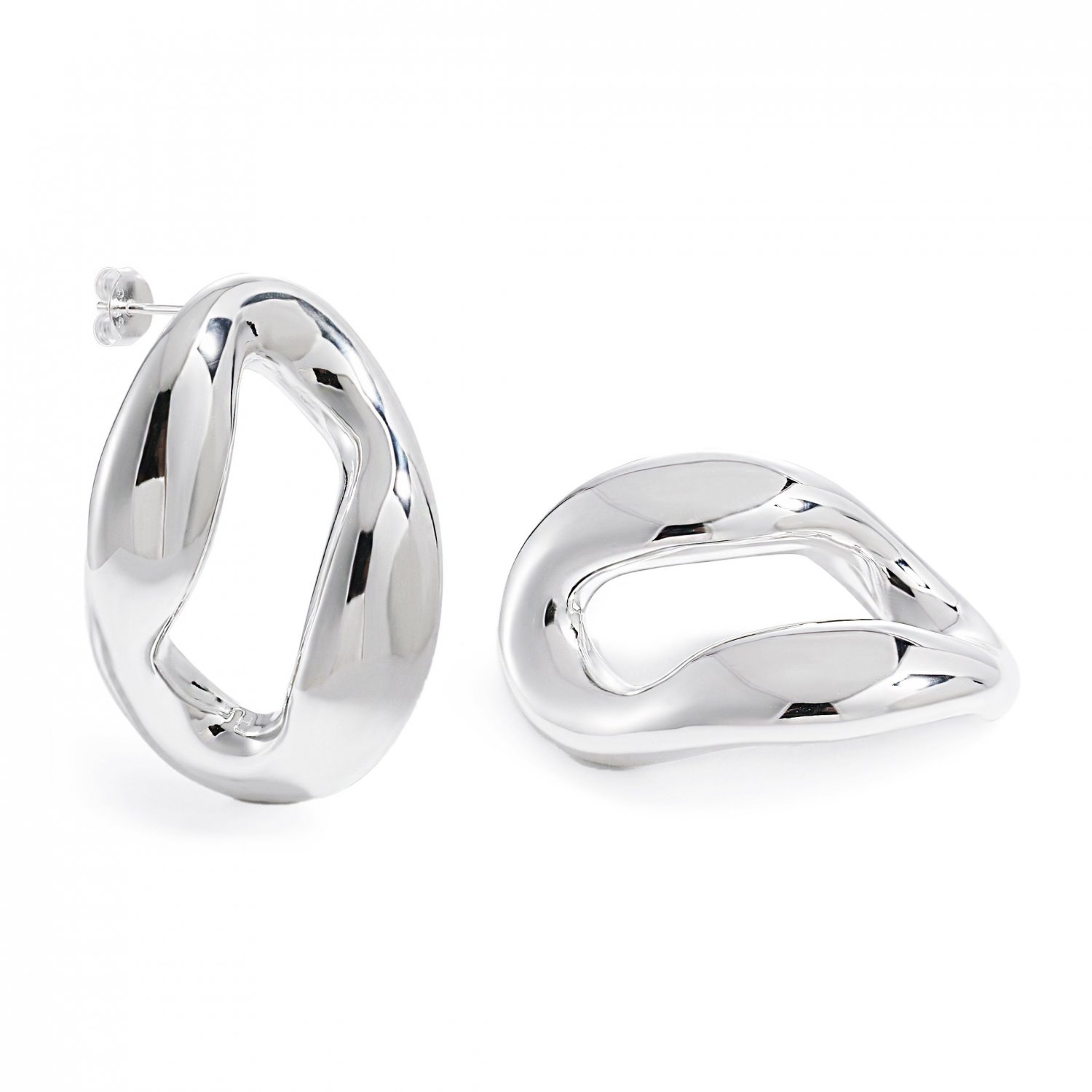 999 Pure Silver Geometry Huge Hollow Irregular Circle Large Stud Earrings