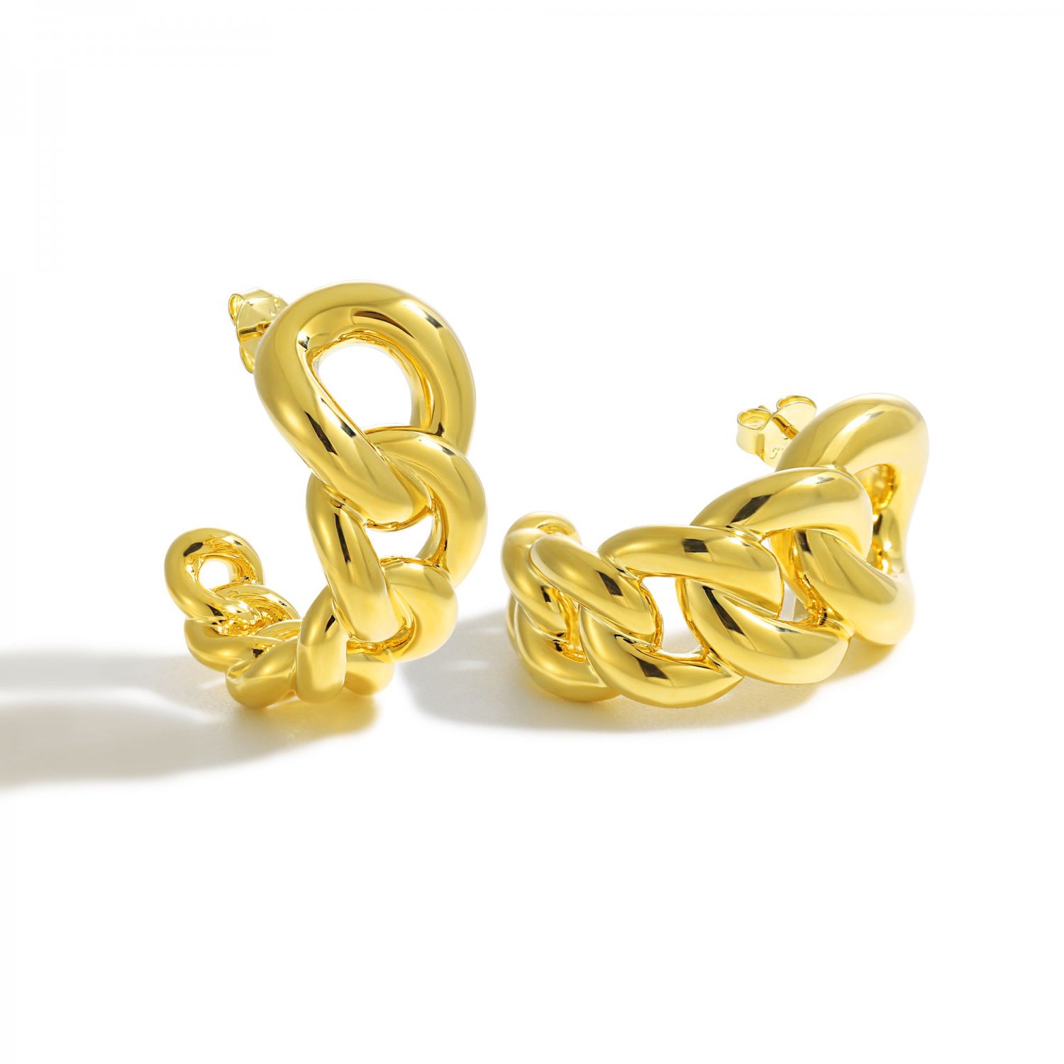 999 Pure Silver Modern Lightweight Yellow Gold Hollow Curb Chain Earrings