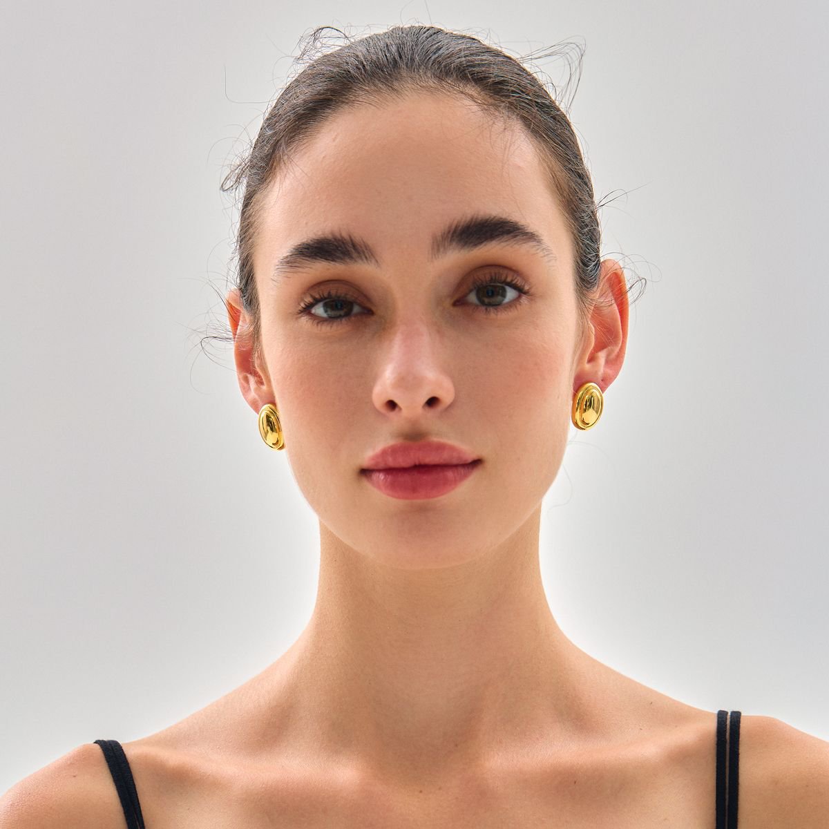 999 Pure Silver Simple Yellow Gold Oval Bean Large Lightweight Earrings
