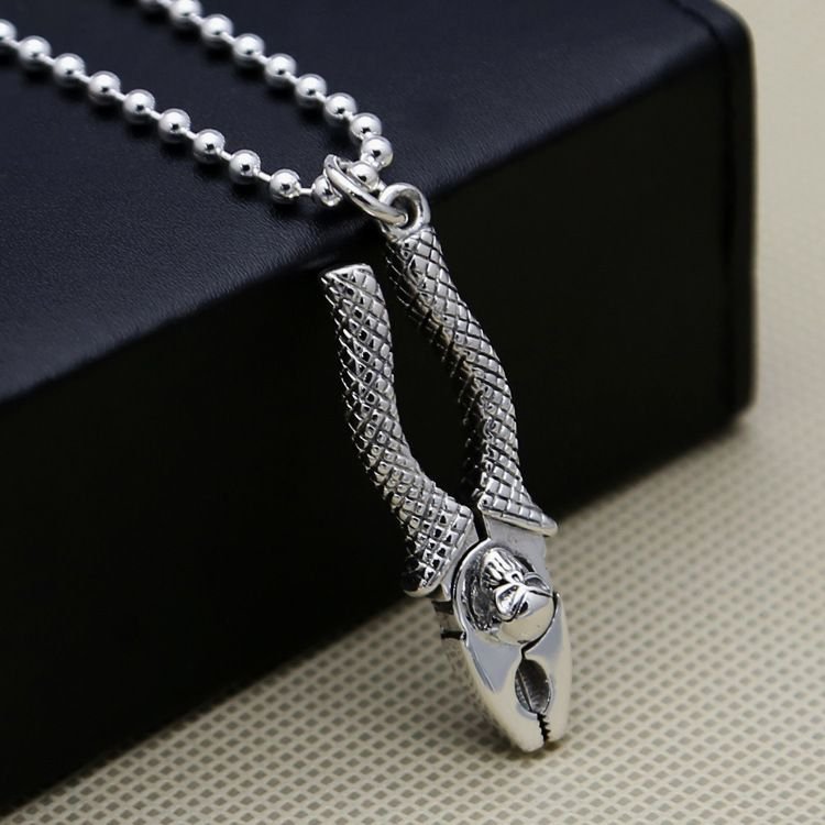 Skeleton Skull Tong 925 Sterling Silver Men Pendant