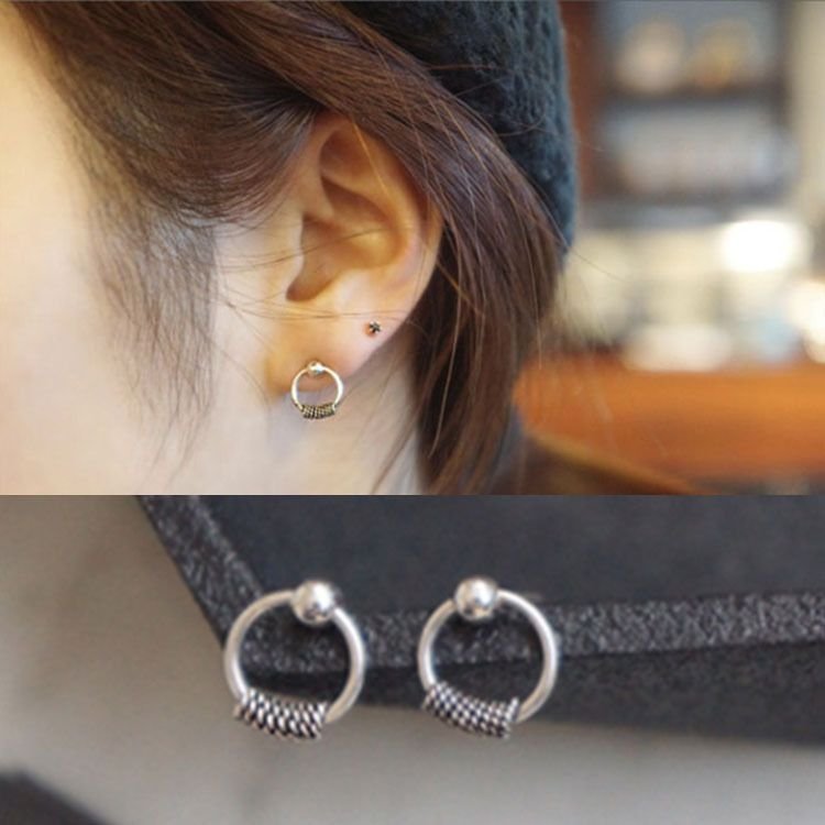 Vintage Circle Twist 925 Sterling Silver Stud Earrings