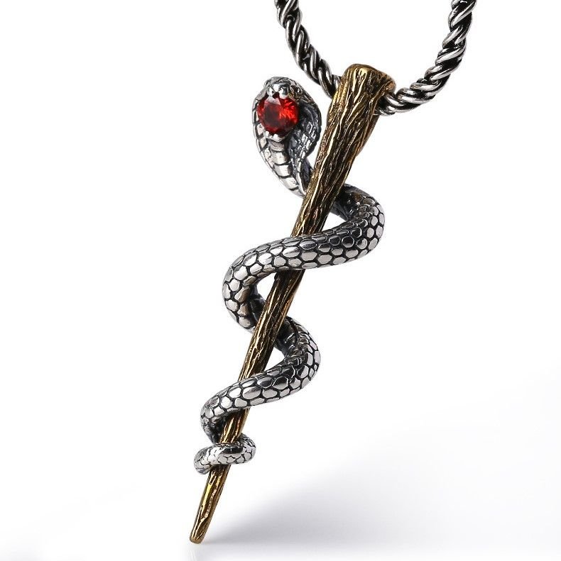 Cobra Twining Around The Pillar 925 Silver Pendant