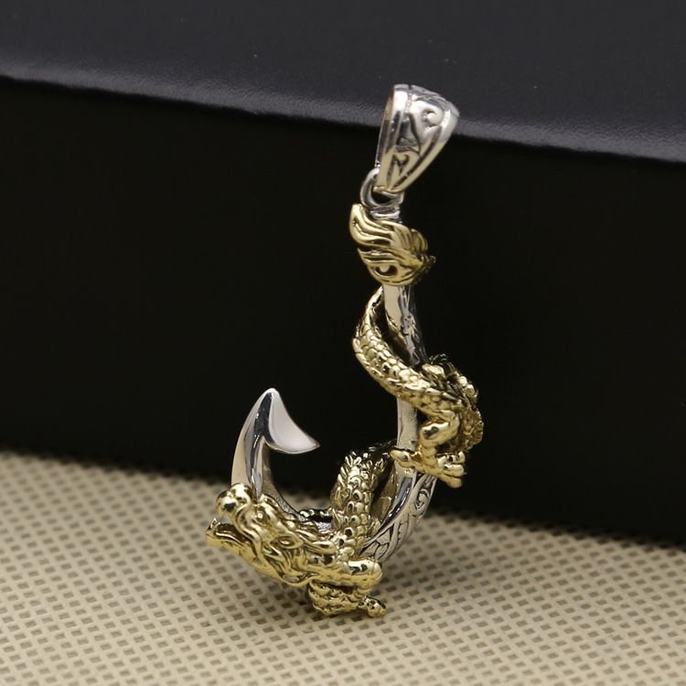 Dragon Twining Around Pirate Hook 925 Sterling Sliver Pedant