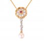 Created Ruby Cubic Zirconia Flower Natural Pearl 925 Silver Necklace