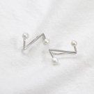 Simple Z Shape Natural Pearl 925 Silver Hoop Earrings