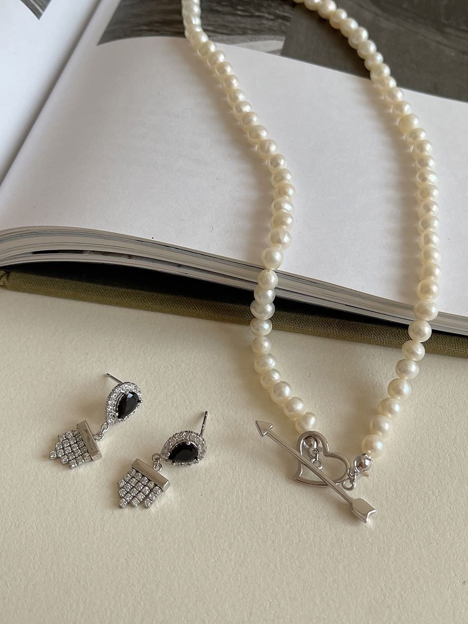 Women Cupid's Arrow Created Pearl 925 Sterling Silver Necklace