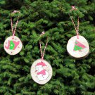 Set of 3 Handmade Wooden Tree Decoration | Holiday Theme Christmas Tree Decor
