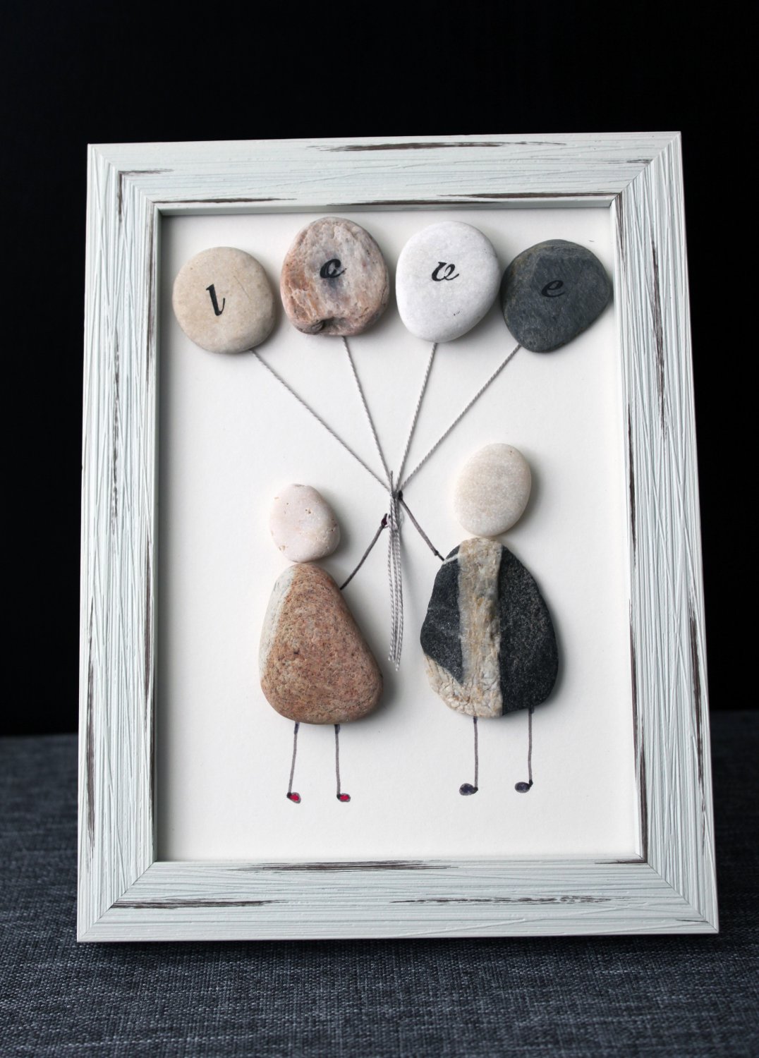 Love is in the Air Pebble Art - Unique Handmade Gift. Original Home Decor, Wall Decor, Stone Art