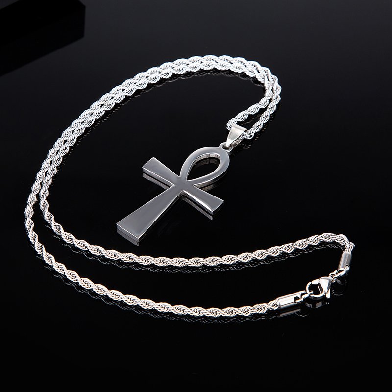 Abaicer - Stainless Steel Egyptian Ankh Cross Pendant Necklace Chain