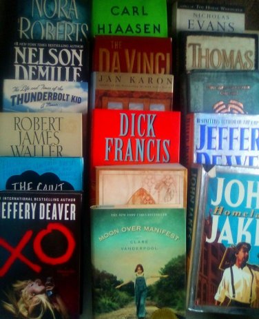 BOOKS - HARD COVERS - QTY 17 - NORA ROBERTS, CARL HIAASEN