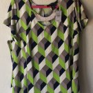 White Green Black Grey Geometric Blouse Plus Size 22/24