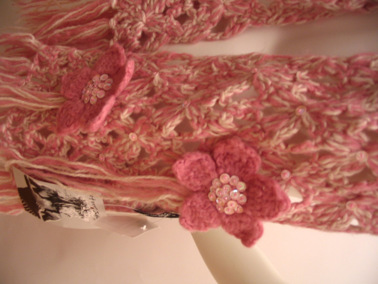 Betsey Johnson Pink Crochet Knit Scarf