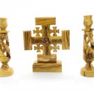 Set Of 2 Olive Wood Candle Holders Candlesticks & 1 Jerusalem Cross With Stand Set Of 2 Olive Wood Candle Holders Candlesticks & 1 Jerusalem Cross With Stand