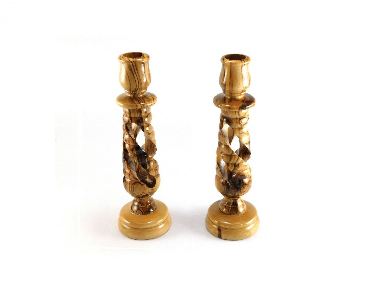 2 Pcs Jerusalem Olive Wood Candle Holders Candlesticks Hand Carved Holy Land