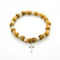 5 Pcs Olive Wood Stretch Bracelet With Small Metal Cross Hand Made Holy Land