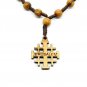 Olive Wood Rosary Necklace With Jerusalem Cross Hand Made Holy Land Jerusalem
