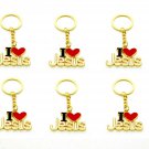 6 Pcs 'I Love Jesus' Metal Key Ring Key Chain Golden Color Holy Land Jerusalem