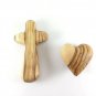 Olive Wood Gift Set of Carved Heart & Hand Holding Comfort Cross Holy Land