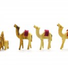 Set Of 3 Olive Wood Camels With Red Saddle And 1 Donkey Hand Made Holy Land