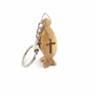 Olive Wood Key Chain Jesus Fish Ichthys Key Ring With Cut Out Cross Hand Carved