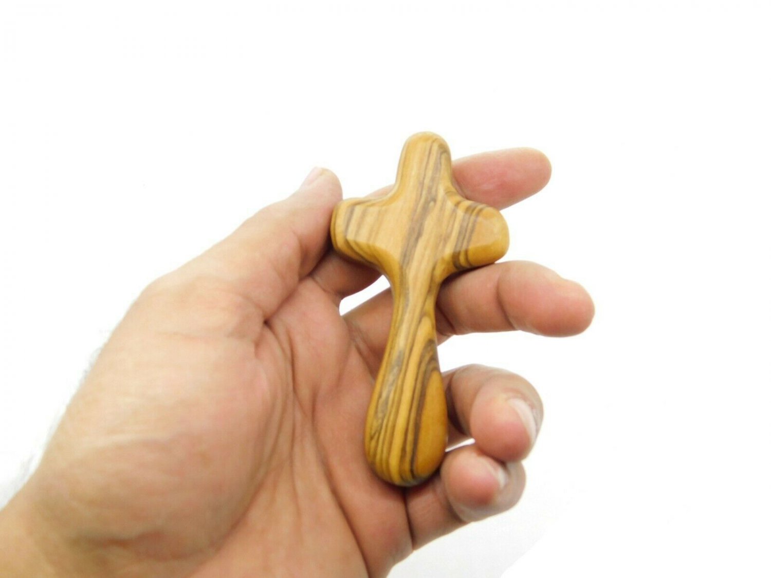 Olive Wood Holding Cross Comfort Cross 3.7" / 5 Pcs Lot Hand Made Holy Land