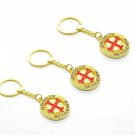 3 Pcs Jerusalem Cross Key Ring Key Chain Rotating Center Gold Color Metal Holy