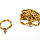 10 Pcs Olive Wood Stretch Bracelet With Small Cross Hand Made Holy Land