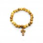 10 Pcs Olive Wood Stretch Bracelet With Small Cross Hand Made Holy Land