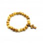 10 Pcs Olive Wood Stretch Bracelet With Small Cross Hand Made Holy Land