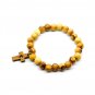10 Pcs Olive Wood Stretch Bracelet With Small Cross Hand Made Holy Land