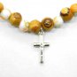 Stretch Bracelet Olive Wood Beads With Metal Cross Hand Made Jerusalem