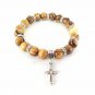 Olive Wood Beads Stretch Bracelet With Metal Cross Hand Made Holy land Bethlehem