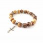Olive Wood Beads Stretch Bracelet With Metal Cross Hand Made Holy land Bethlehem