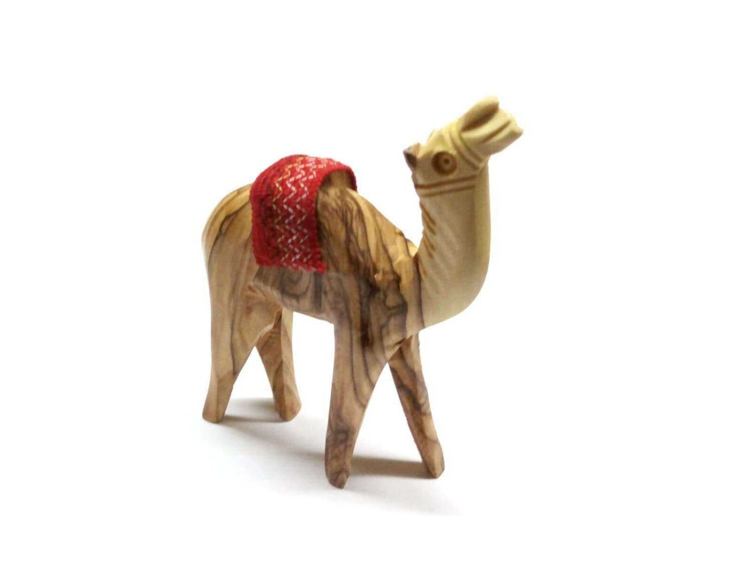 Olive Wood Camel With Red Saddle Hand Carved Holy Land Bethlehem