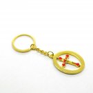 Gold Color Metal Cross Key Ring Key Chain Rotating Center Holy Land Jerusalem