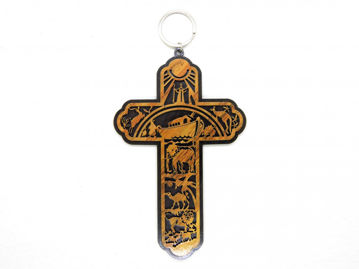 Olive Wood Noah's Ark Hanging Cross Hand Made Holy Land Jerusalem