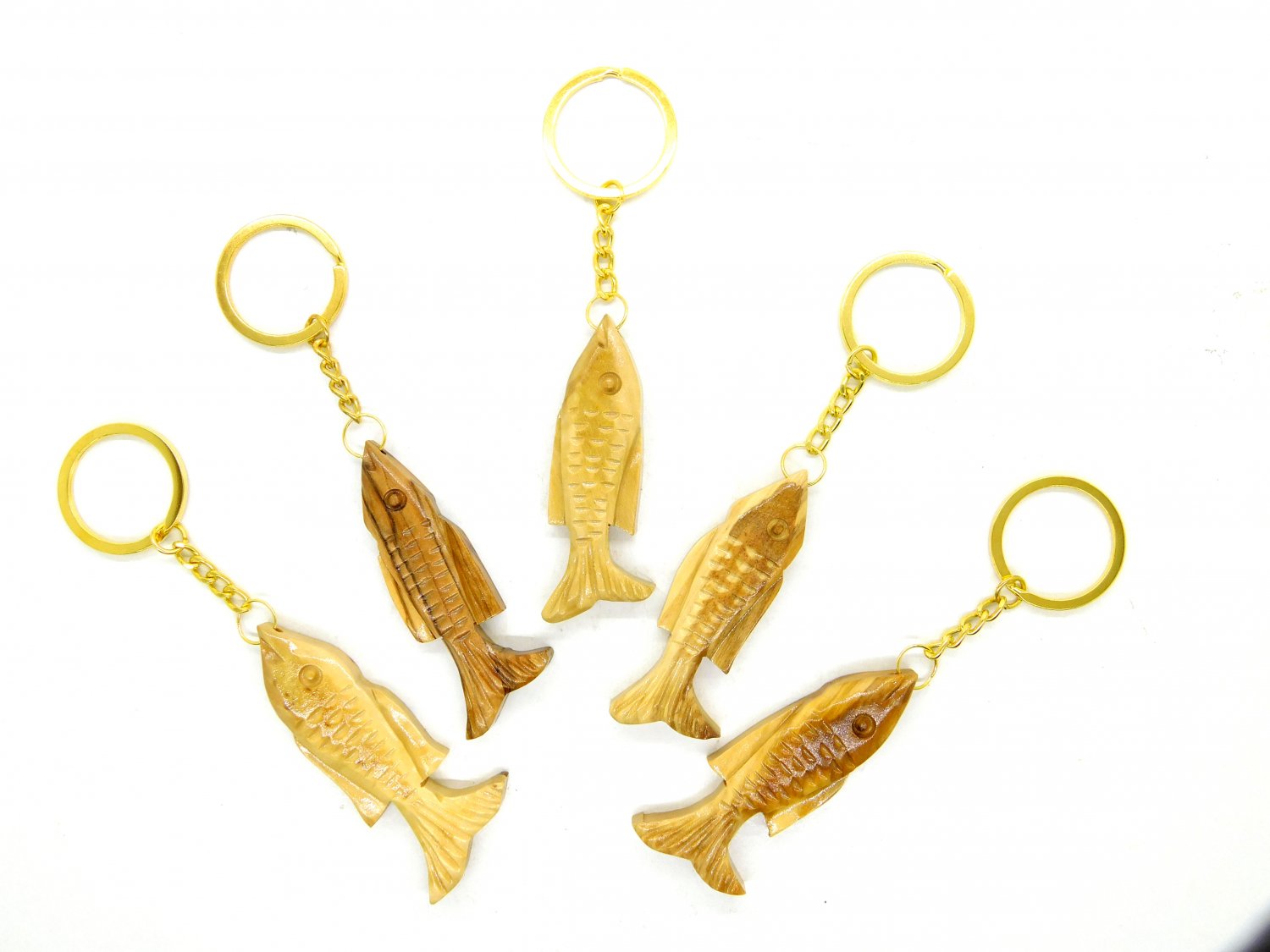 5 Pcs Olive Wood Fish Ichthys Keychain Keyring Hand Carved Holyland Jerusalem