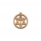 50 Pcs Olive Wood David Star with Cross Inside Circle Pendant Charm Holy Land