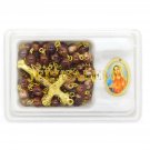 Brown Crystal Glass Beads Rosary With Virgin Mary Lapel Pin Holyland Jerusalem Brown Crystal Glass Beads Rosary With Virgin Mary Lapel Pin Holyland Jerusalem