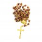 Brown Crystal Glass Beads Rosary With Virgin Mary Lapel Pin Holyland Jerusalem