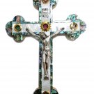 Olive Wood Mother of Pearl Cross Crucifix  15.5" Wall Hanging Handmade Jerusalem