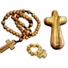 3 Pcs Lot of Olive Wood Gift Set Hand Holding Comfort Cross Rosary Finger Rosary